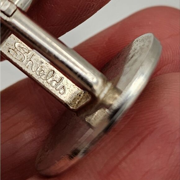 Cufflinks Silver Tone w/Black Accents Fancy Design Vintage Pair Shields Signed - Picture 4 of 5